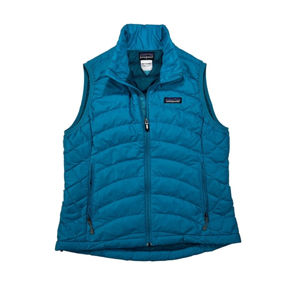 Patagonia Women's Small Goose Down Sweater Vest Teal Blue Full Zip Puffer 84627 - Picture 1 of 8